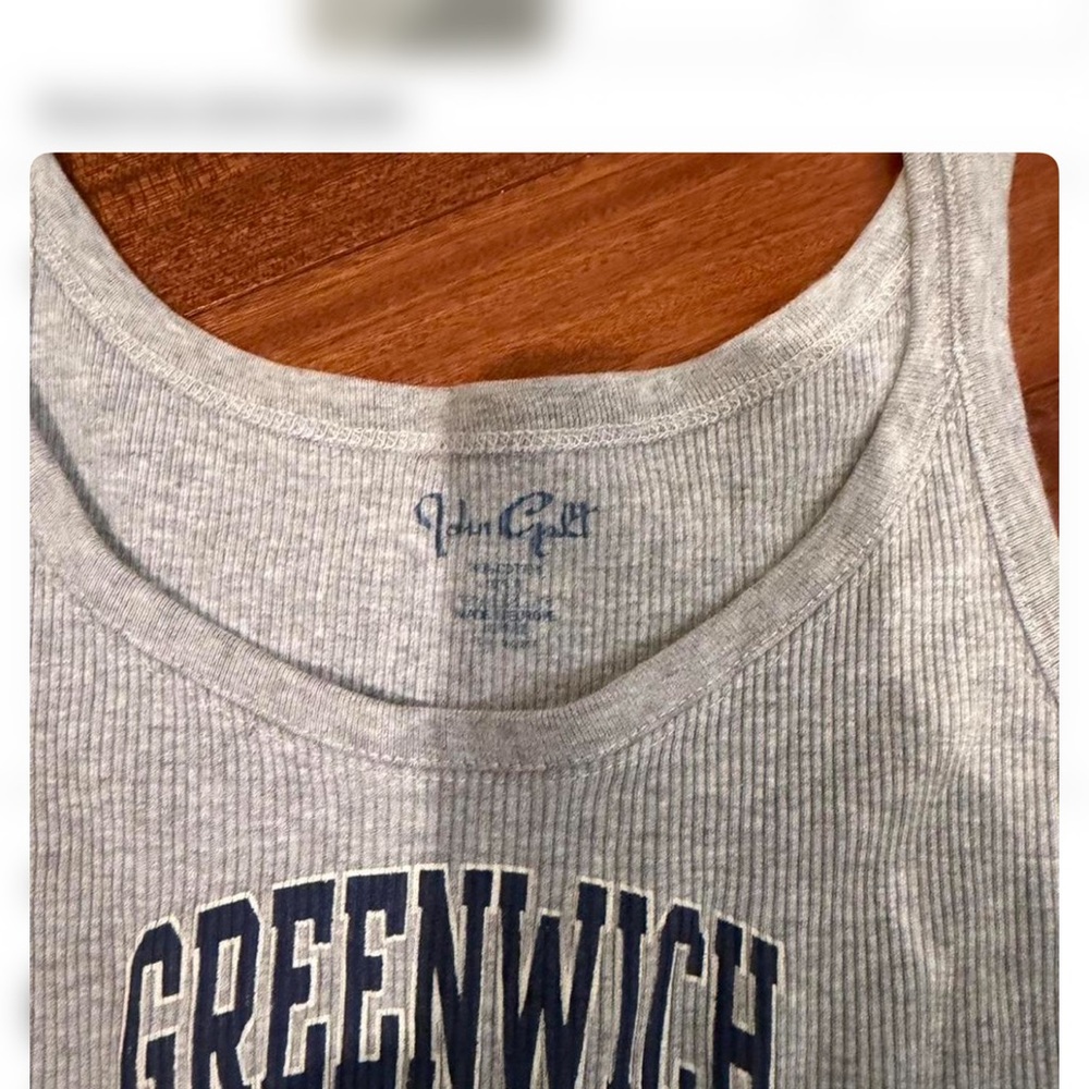 Brandy Melville Gray Ribbed Tank with Navy Greenwich Print